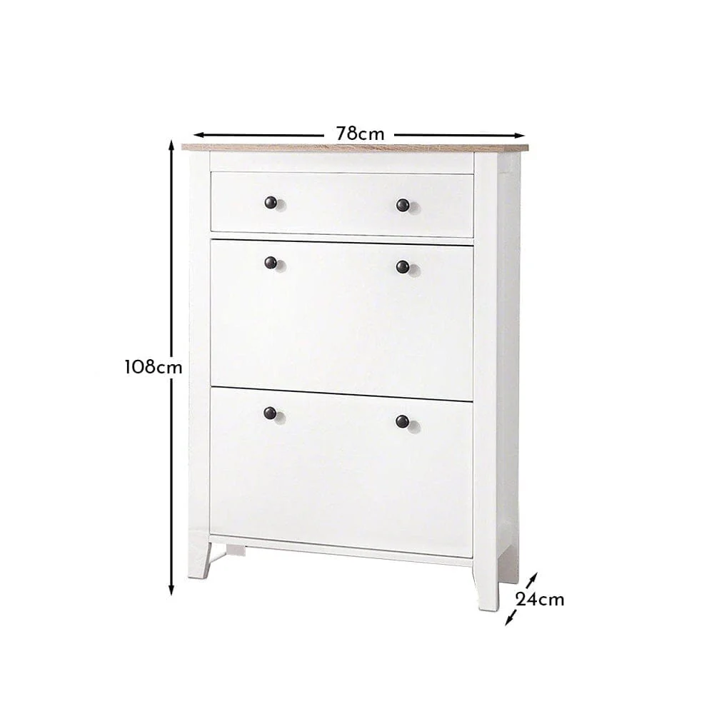 Sandhurst Shoe Cabinet - 3 Door - White & Oak Effect - Image 5