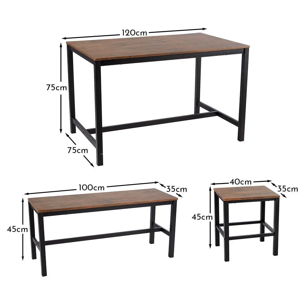 Sheffield Rich Oak Dining Table Set - 4 Seater - 1 Sheffield Bench & 2 Stools - Matte Black Legs - Image 15