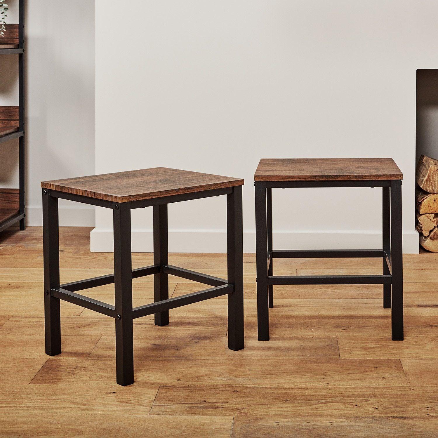 Sheffield Rich Oak Dining Table Set - 4 Seater - 1 Sheffield Bench & 2 Stools - Matte Black Legs - Image 5