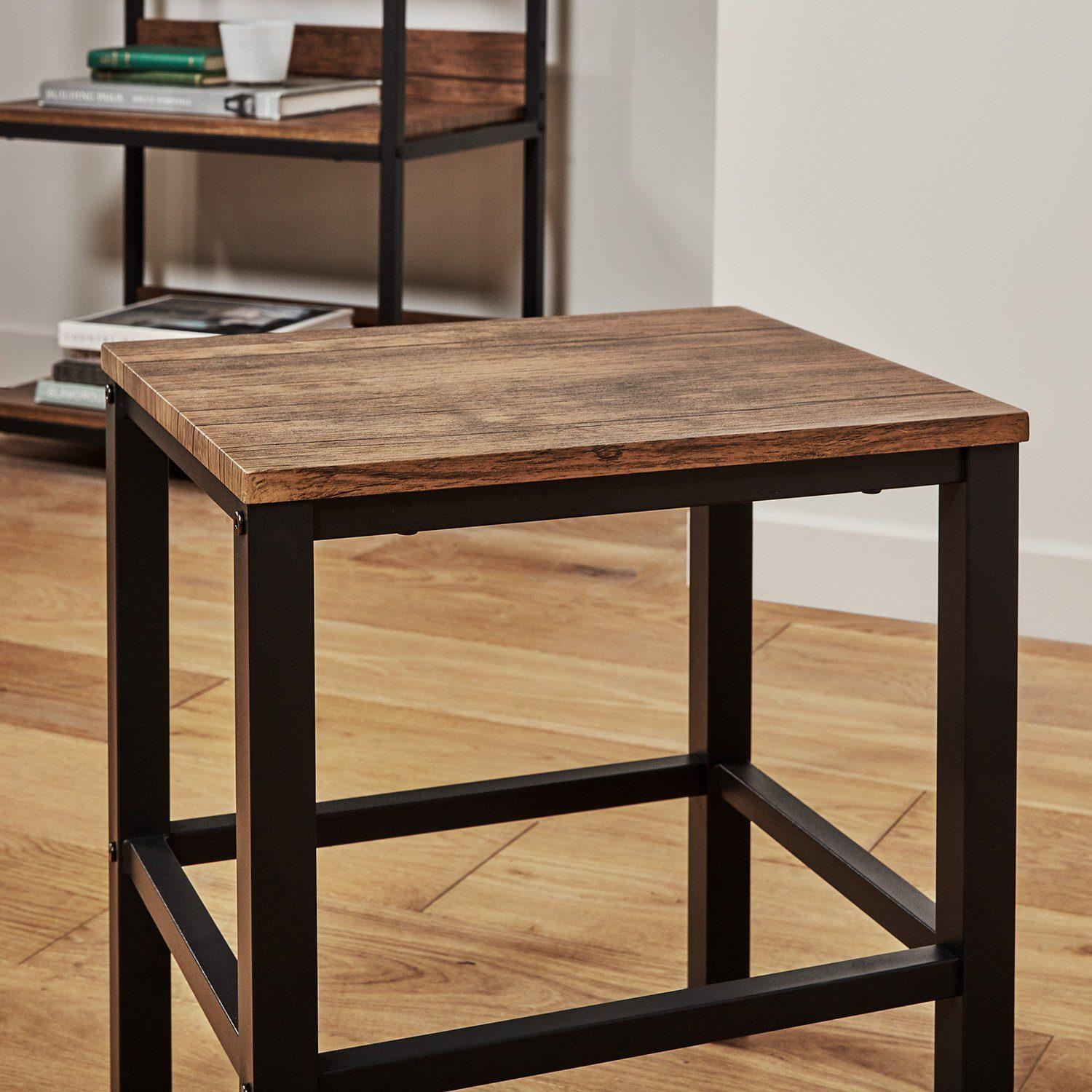 Sheffield Rich Oak Dining Table Set - 4 Seater - 1 Sheffield Bench & 2 Stools - Matte Black Legs - Image 6