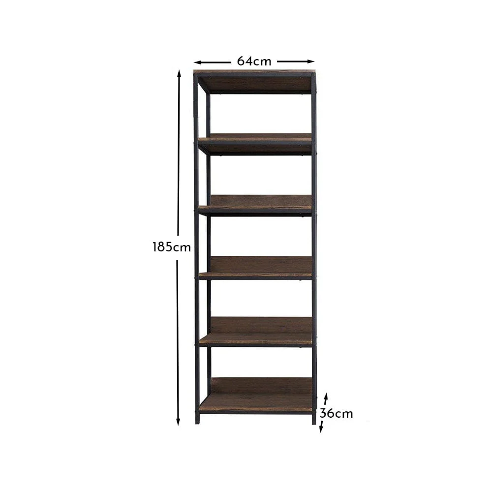 Sheffield Wooden Tall Bookcase - Black Metal Frame - Image 5