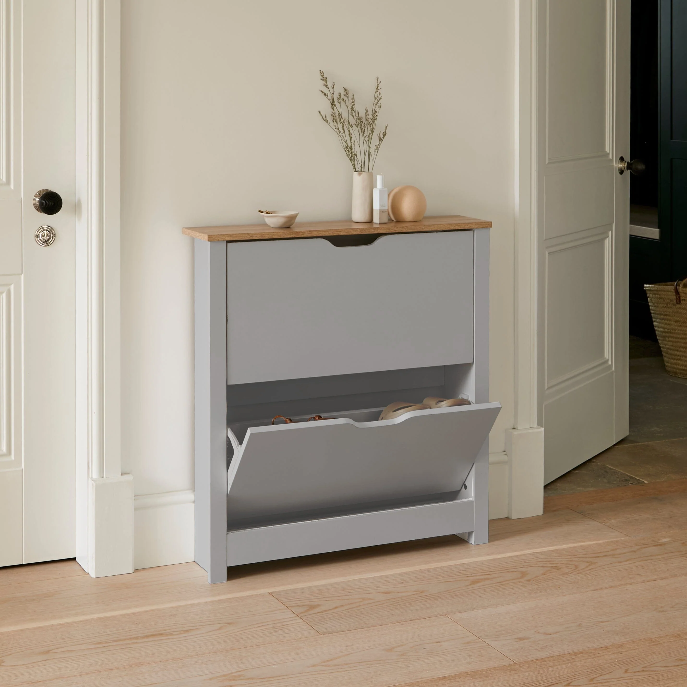Windsor Shoe Cabinet - 2 Door - Grey - Image 8