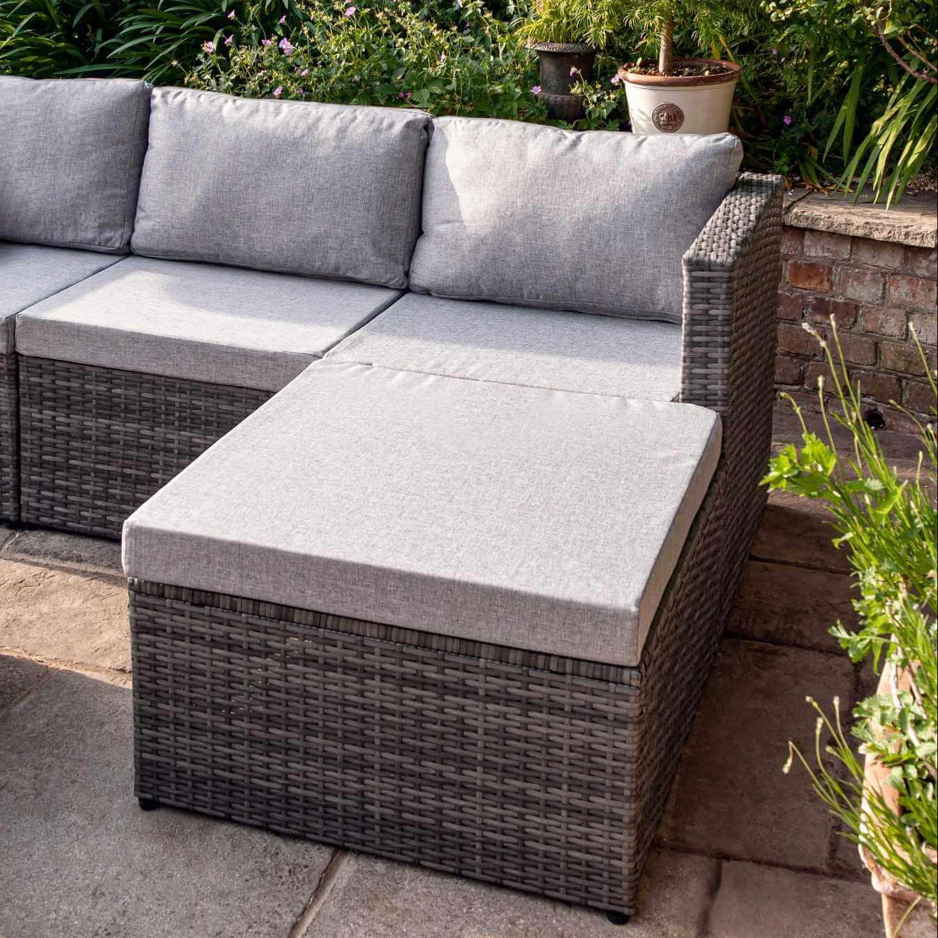 Weston 4 Seater Rattan Corner Sofa Garden Set With Polywood Top - Grey Weave - Image 3