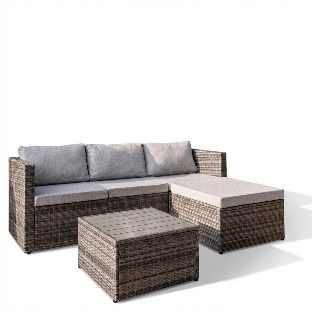 Weston 4 Seater Rattan Corner Sofa Garden Set With Polywood Top - Grey Weave - Image 7