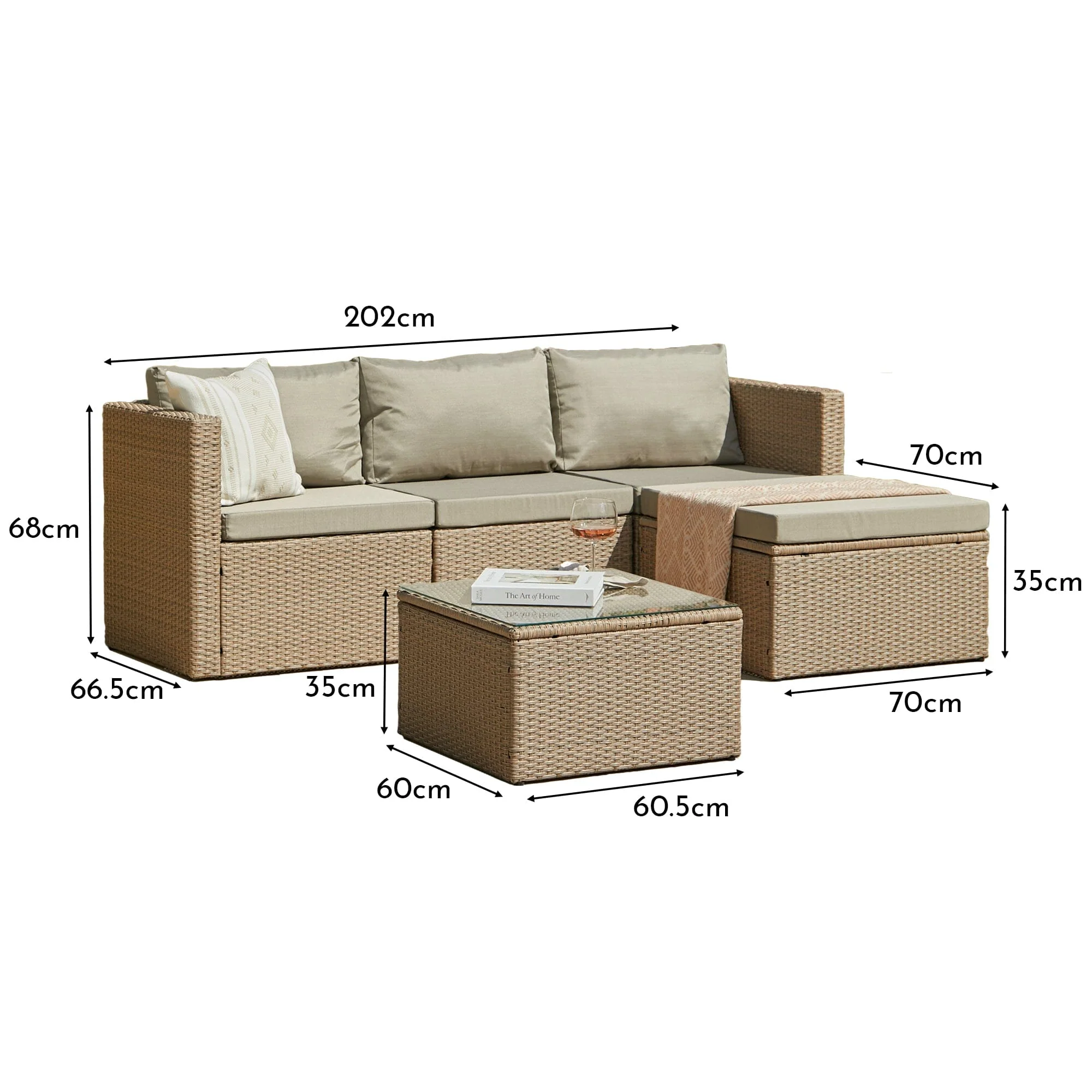 Weston 4 Seater Rattan Garden Corner Sofa Set - Natural Weave - Image 12