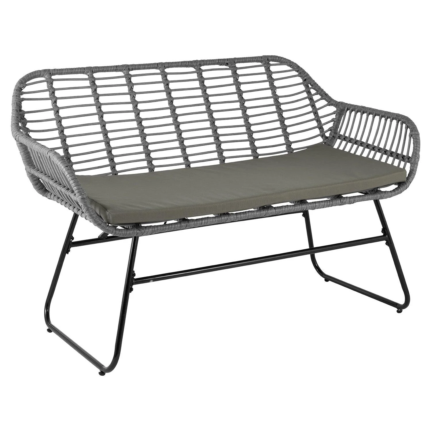 Wick Rattan Garden Sofa Set with Cream Parasol - Light Grey - Image 6