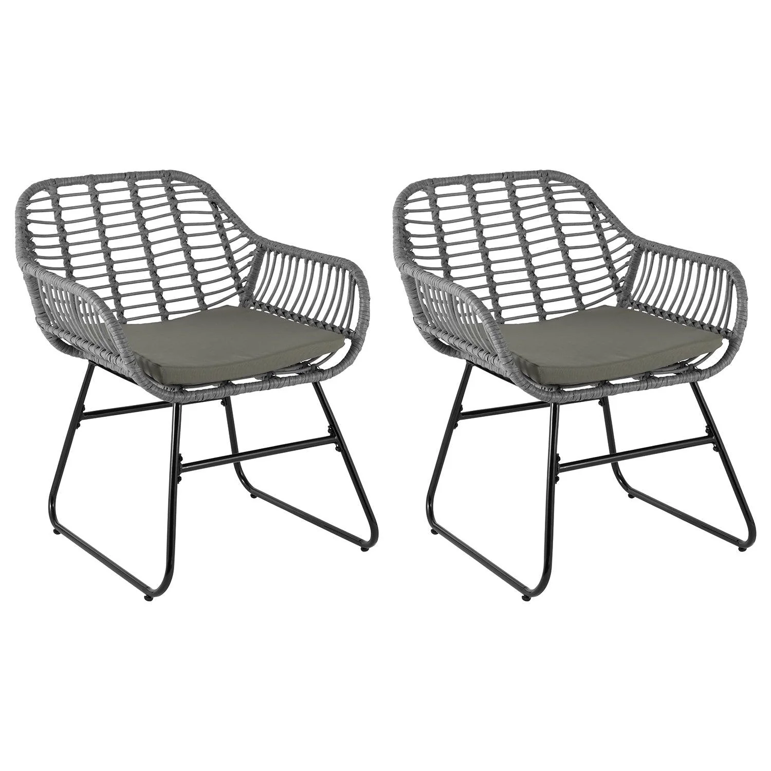 Wick Rattan Garden Sofa Set with Cream Parasol - Light Grey - Image 7